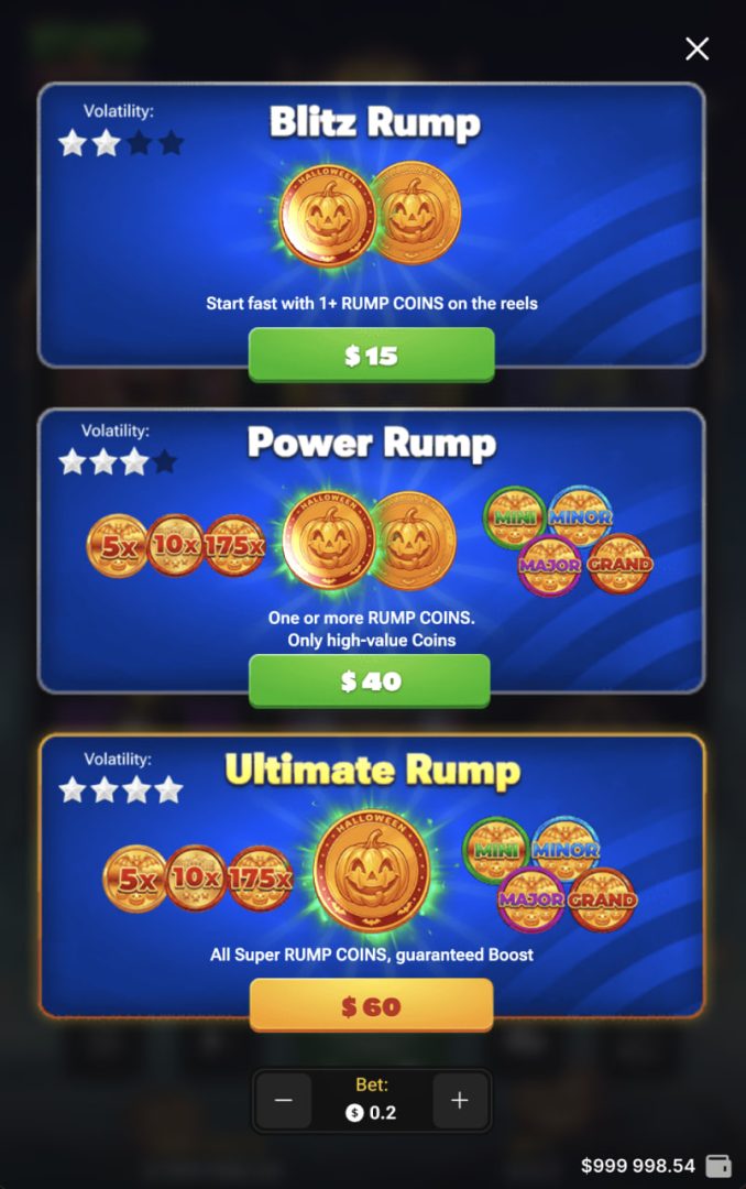Les trois Buy Bonus de Rump & Halloween en affichage vertical sur mobile