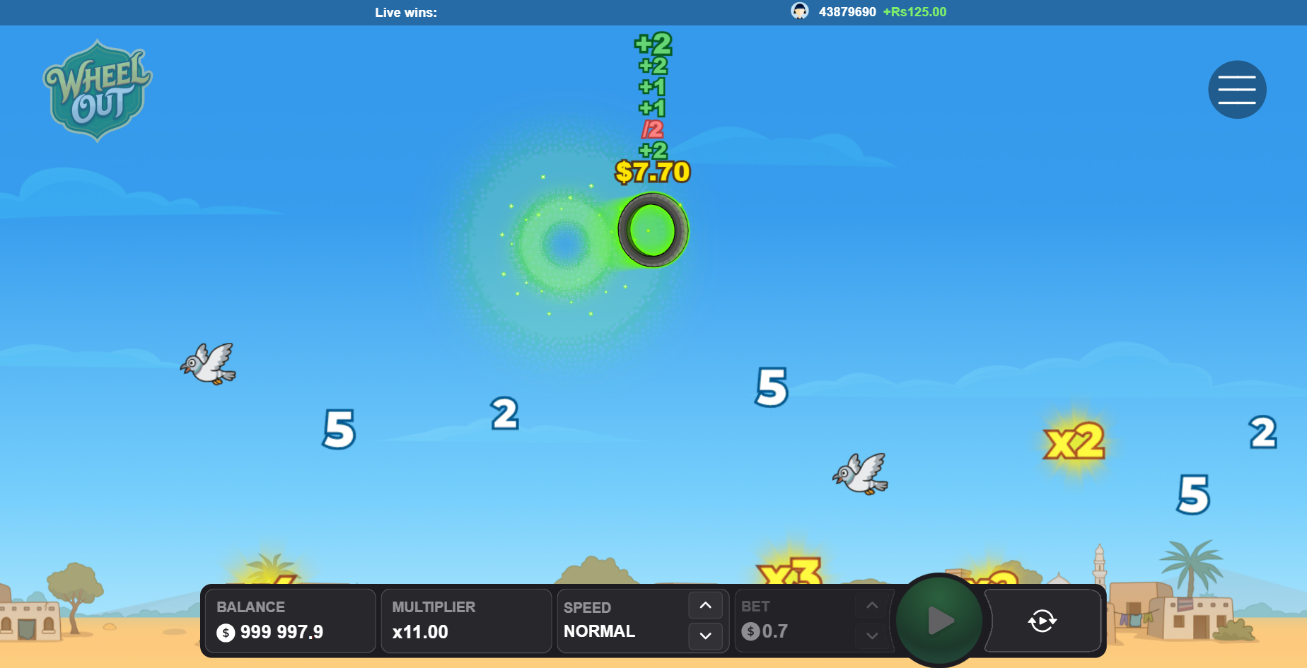 Pneu de Wheel Out en vol avec des multiplicateurs x2 et x3