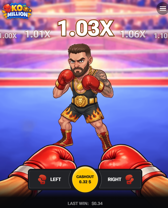 KO Million sur smartphone avec Left, Cashout et Right