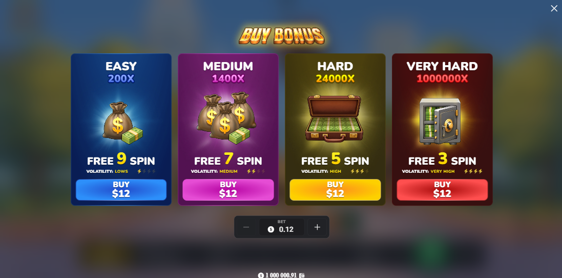Les quatre options de Bonus Buy et free spins de MegaBlock Empire