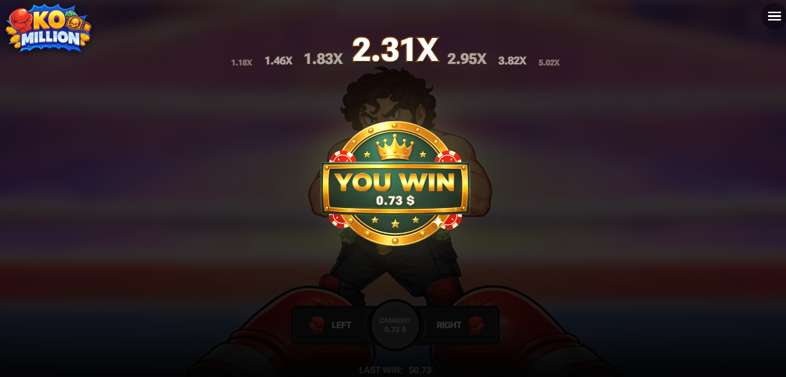 Écran You Win de KO Million après un Cashout