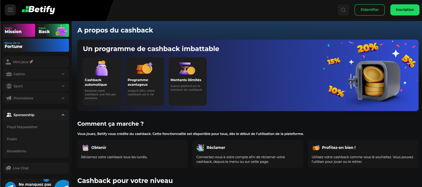 Programme de cashback hebdomadaire sur Betify