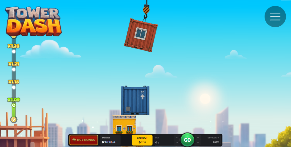 Tower Dash avec la grue et un conteneur au-dessus de la plateforme