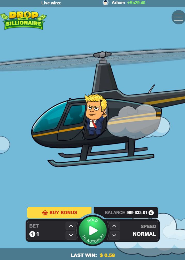 Drop The Billionaire en mode portrait sur mobile avec Buy Bonus